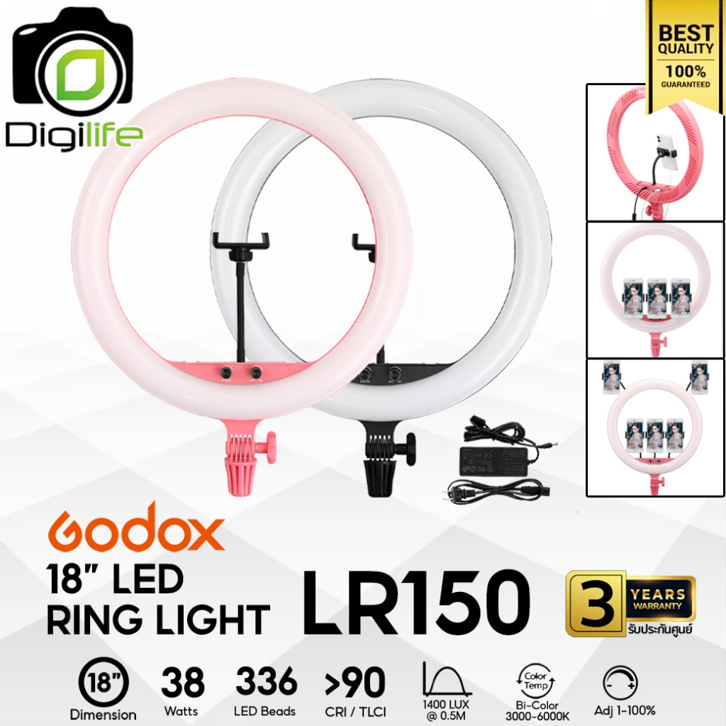 Godox LED Ring LR150 / LR160 - 18 นิ้ว ไฟแต่งหน้า-ถ่ายรีวิว-Liveสด-ปรับสีได้ / Digilife Thailand