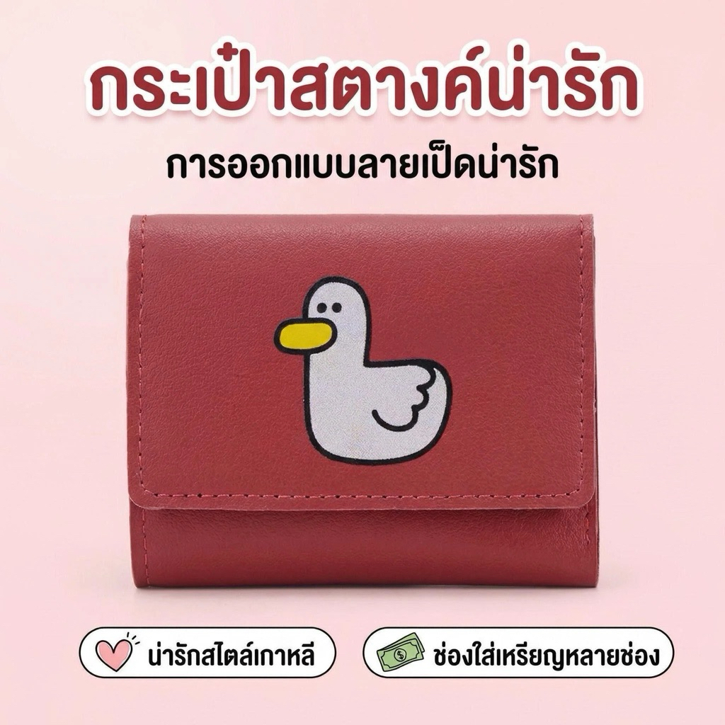 กระเป๋าสตางค์ 2พับ หนัง PU สกรีนลายน่ารัก ใบบางพกพาง่าย น้ำหนักเบา (GC-062)