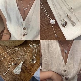 Silver Tassel Necklace สร้อยคอสีเงินเรียบหรู ใส่ง่ายแมตช์ได้ทุกลุค พร้อมส่งจาก กทม.