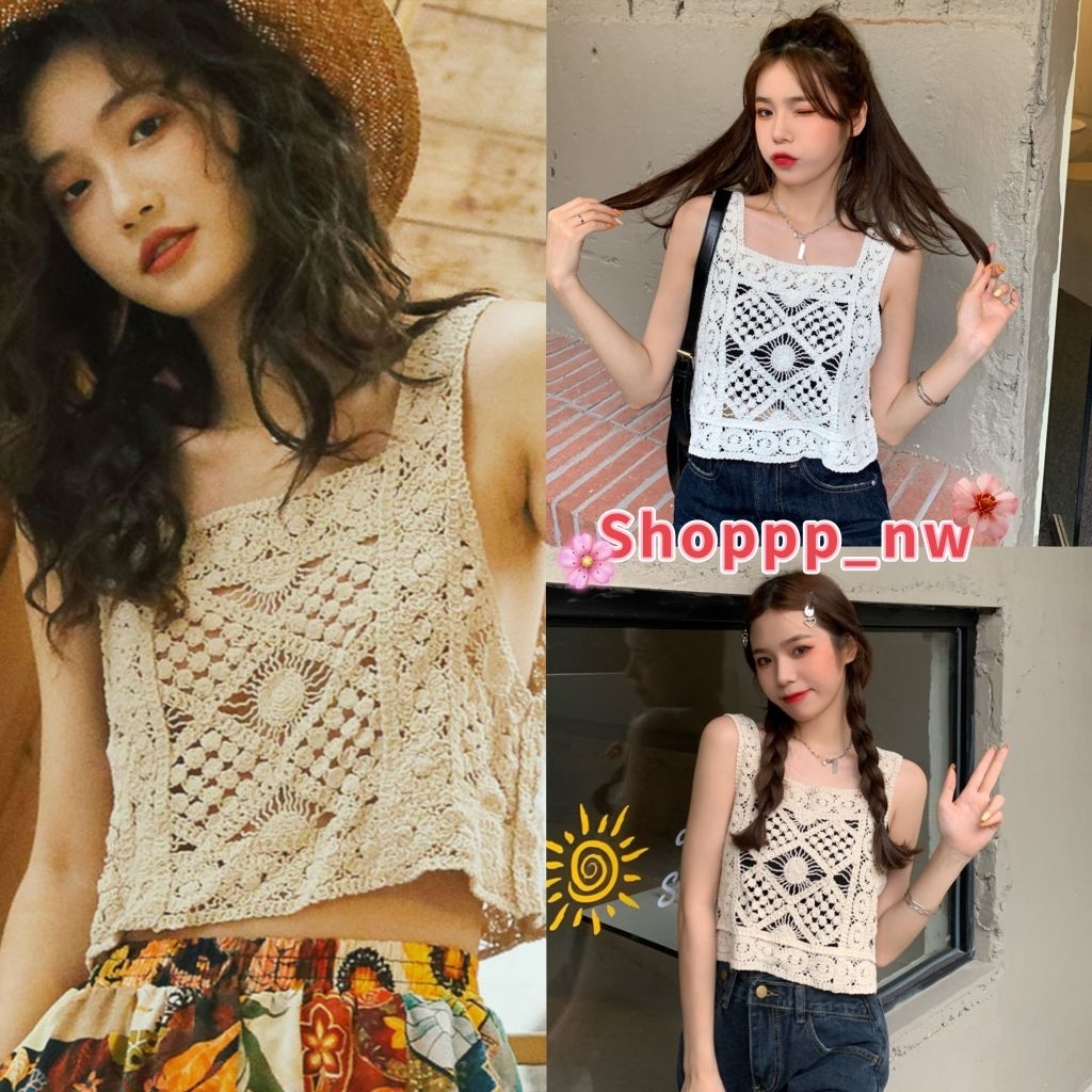 เก็บโค้ดลดเพิ่ม-ส่งฟรี Crop top เสื้อถักไหมพรม เสื้อครอป เสื้อสั้นไหมพรม มีบริการเก็บปลายทาง
