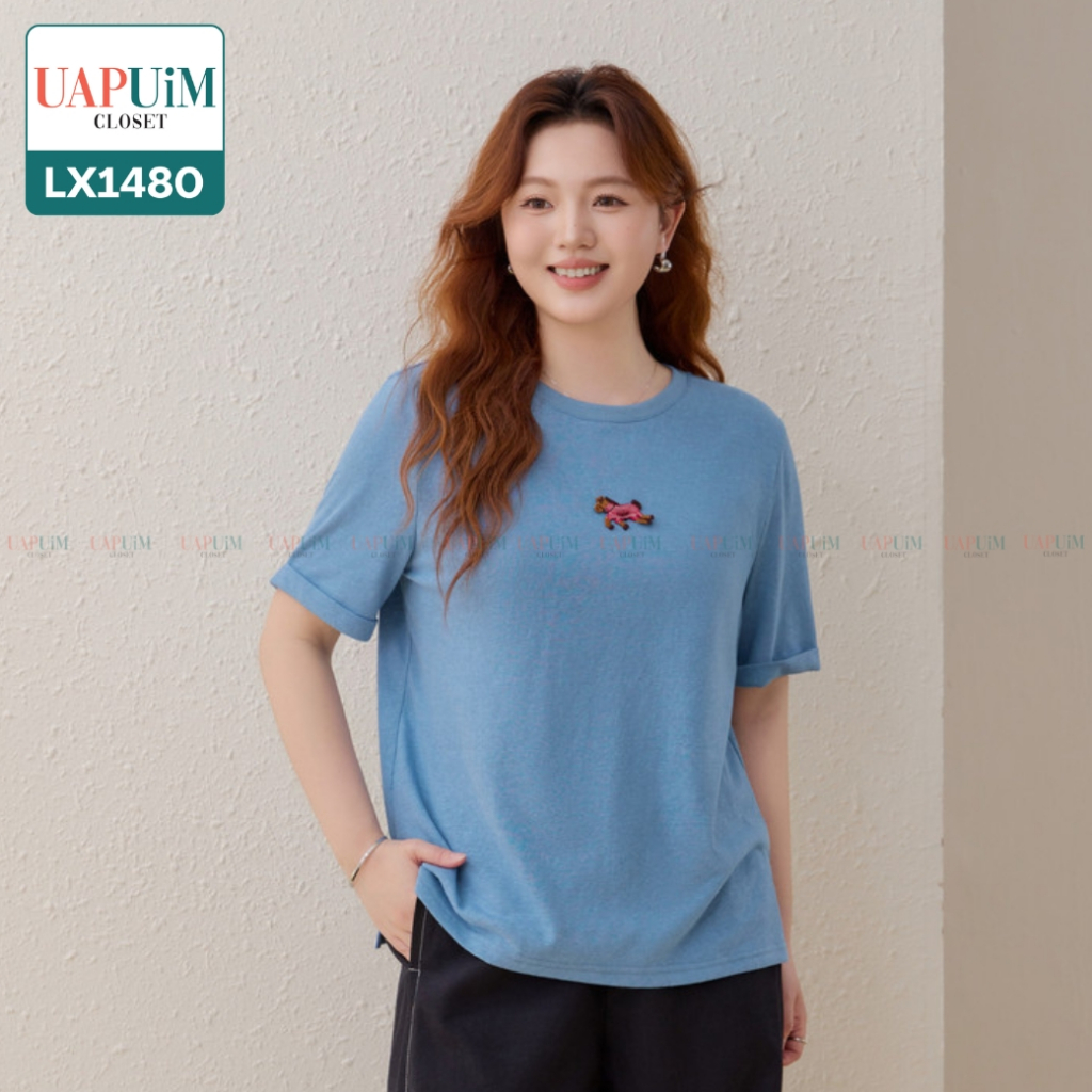 (LX1480)เสื้อแขนสั้นสาวอวบเสื้อยืดคอกลมทรงสวย เนื้อผ้านุ่มละมุนผิว มาพร้อมดีเทลงานปักม้าน้อยสุดคิวท์