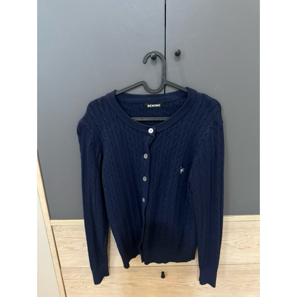มือ 2 Beming เสื้อแขนยาวคาดิแกนไหมพรมลายผ้าเปีย สีน้ำเงิน size S