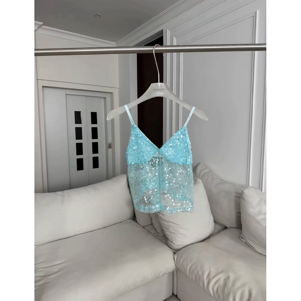 เสื้อshiny Cami top PHOMTHONG XS สีฟ้าน้ำทะเล