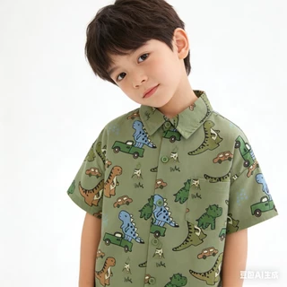 BB219 เสื้อเชิ้ตเด็กผู้ชาย ลายไดโนเสาร์ เสื้อแขนสั้นเด็ก ใส่สบาย ผ้าคอตตอนนิ่ม แฟชั่นเด็ก 2-10 ปี
