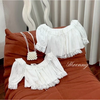 Meenny Closet | LN01 (มีSize) เสื้อปาดไหล่ลุคคุณหนูเเต่งลูกไม้