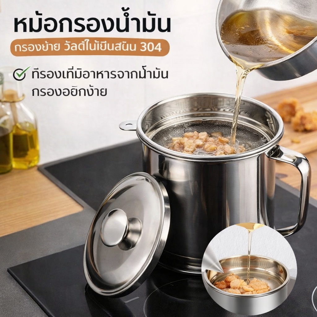 หม้อกรองน้ํามันสแตนเลส 304สแตนเลส ที่กรองน้ํามัน 1.3L หม้อกรองน้ํามัน oil filter pot