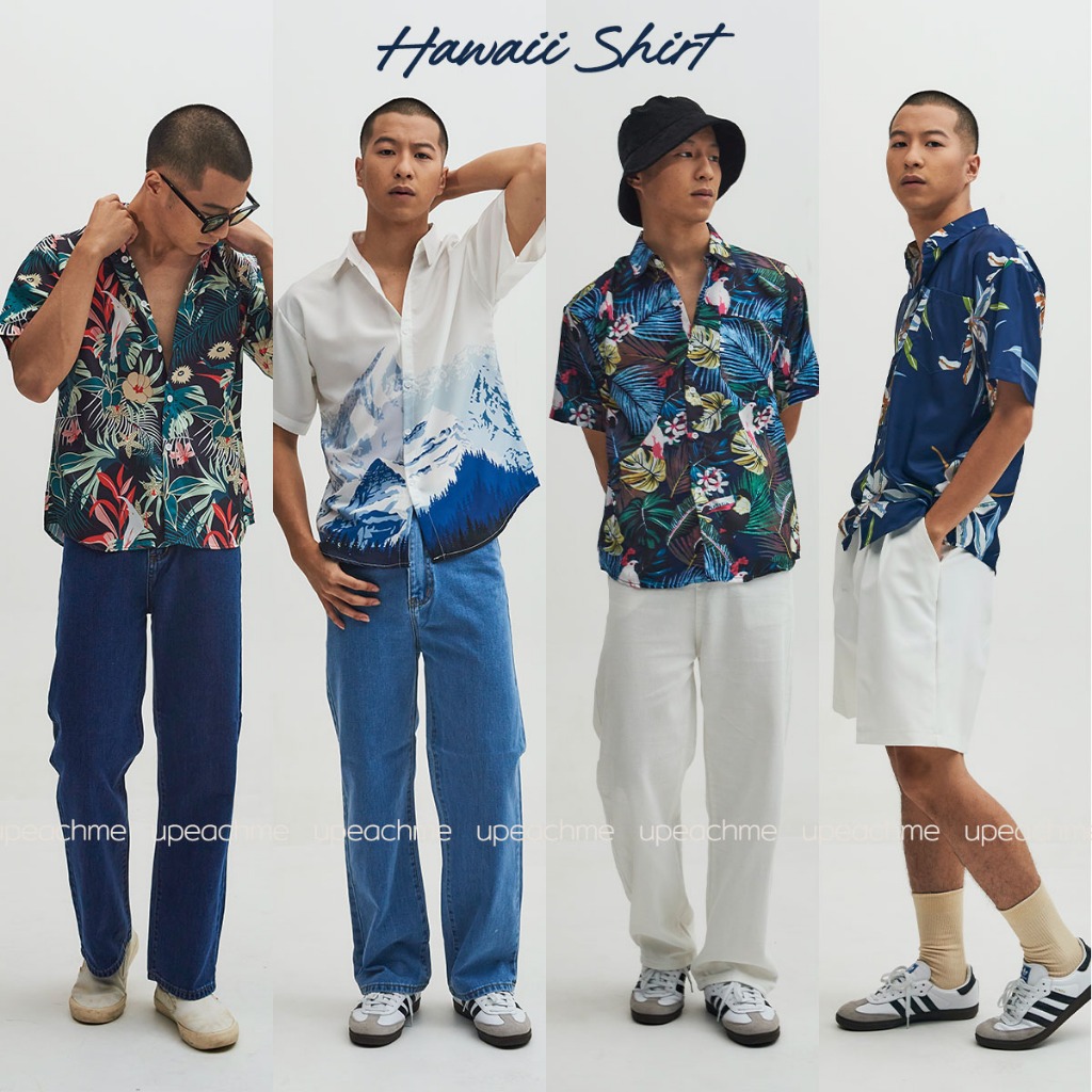 *มีส่งด่วน* upeachme(M1=S) HAWAII SHIRT (M-3XL) เสื้อฮาวาย เชิ้ตแขนสั้นลายดอกไม้ เสื้อลายดอกสงกรานต์