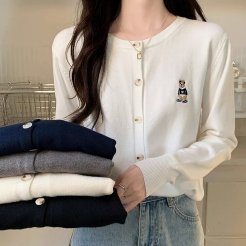 rosecloud เสื้อคาร์ดิแกนถักสำหรับผู้หญิงรุ่นใหม่ สไตล์ใหม่สำหรับฤดูใบไม้ร่วง เสื้อสเวตเตอร์แขนยาวสไตล์เรโทร สวมใส่ได้หล