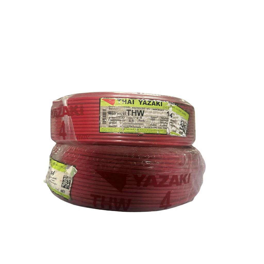 ลดล้างสต๊อก สายไฟ Yazaki THW 4 mm. สายแกนเดี่ยว 60227 IEC 01 ยาว 100m. ไทยยาซากิ เบอร์ 4 ราคาพิเศษ