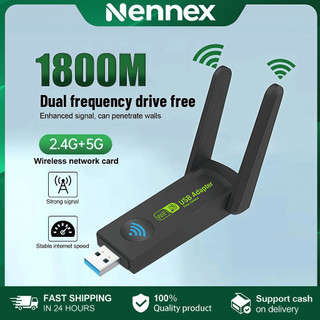 อะแดปเตอร์ USB3.0 Wi-Fi 1800Mbps จริง 5G Dual Band ไม่ต้องใช้ไดรเวอร์ เราเตอร์ USB การ์ดเครือข่าย Wi-Fi ตัวรับสัญญาณ Wi-