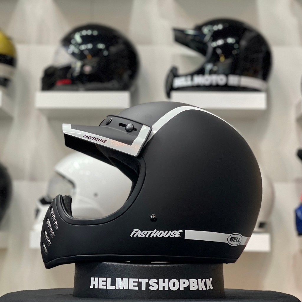หมวกกันน็อคเต็มใบคลาสสิค BELL MOTO-3 FH-OLD ROAD MATTE/GLOSS BLACK/WHITE
