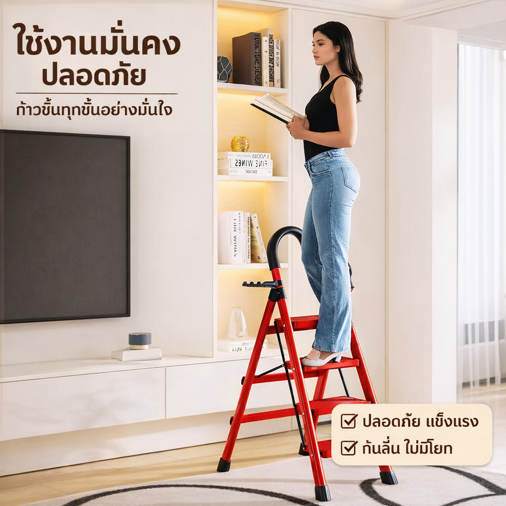 บันไดพับได้ บันไดอลู ได้อเนกประสงค์สำหรับใช้ในบ้าน 2/3/4/5/6/7 ขั้น บันไดเหล็กหนา พกพาสะดวก รูปที่ 2