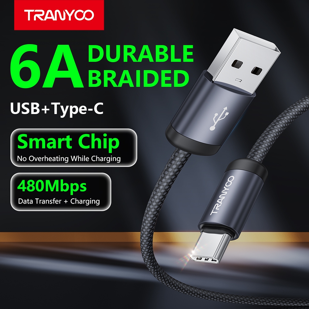 TRANYOO S20 สายชาร์จเร็ว ดีไซน์สายถักทนทานกันสึกหรอ ชิปอัจฉริยะป้องกันความร้อนอัตโนมัติ รองรับทั้ง ไอโฟน และ แอนดรอยด์
