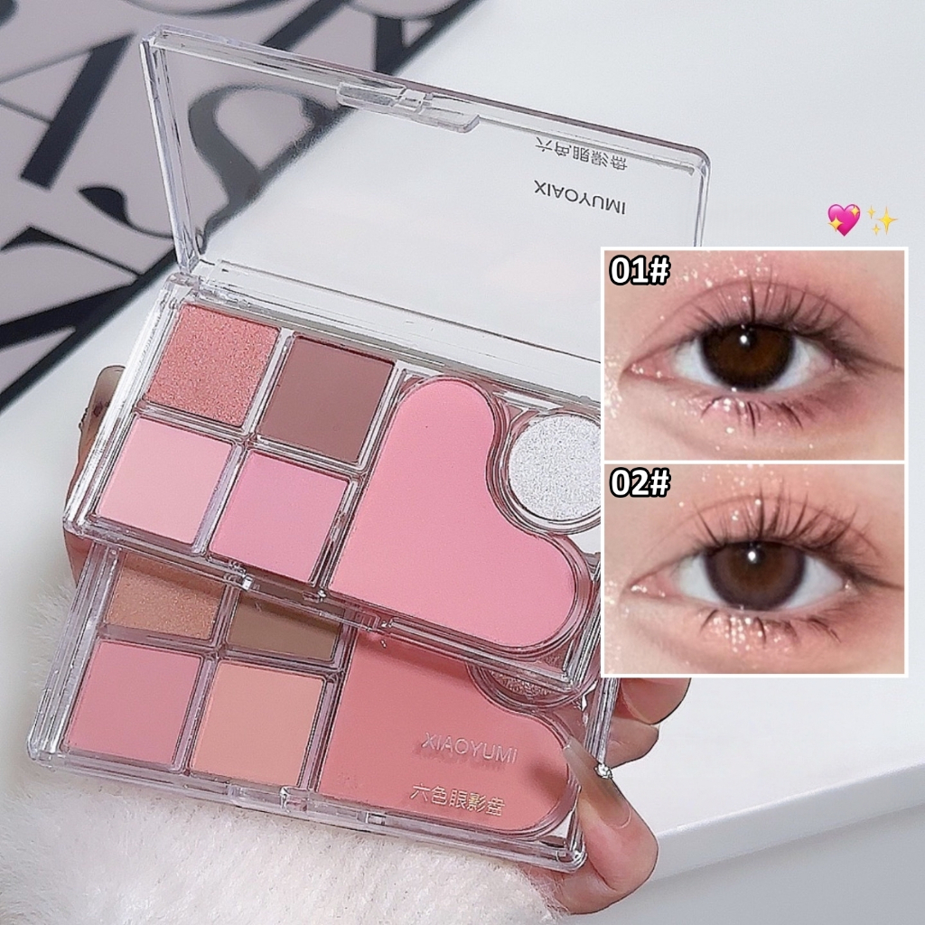 YOTAI อายแชโดว์ พาเลทอายแชโดว์ 6 สี บลัชออน+อายแชโดว์ 2-in-1 สีสวย กันน้ำ กันเหงื่อ ติดทนนาน คุณภาพดี