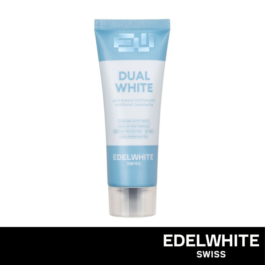 [ฟันขาว-ป้องกันหินปูน] EDELWHITE DUALWHITE ยาสีฟัน ขจัดคราบ SLS-free