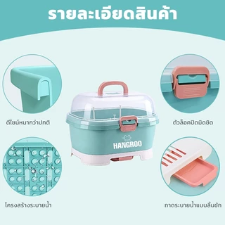 กล่องเก็บขวดนมแบบมีหูหิ้ว ความจุขนาดใหญ่ มีฝาปิด ระบายน้ำได้ สำหรับเก็บอุปกรณ์อาหารเด็ก ช้อนส้อม ของเล่นเสริม