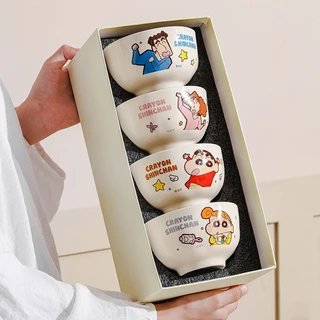 【ของแท้】Shinchan ชินจัง ชุดชามเซรามิค 4 ใบ 4.5 นิ้ว ลายน่ารัก กล่องเซ็ตหรู ของขวัญวันหยุด ใส่ข้าว ซุป ของหวาน ไมโครเวฟ