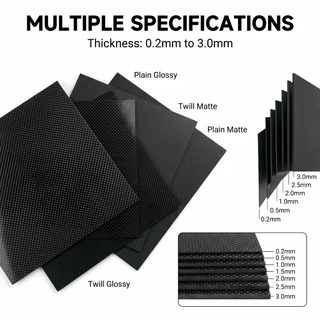Jiuyuan Carbon fiber board 250 X 250MM แผ่นคาร์บอนไฟเบอร์ thicknesses of 0.2mm-3mm 3K Glossy Matte, Twill Plain Surface
