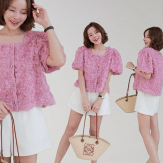 [พร้อมส่ง] Chaline เสื้อ3D ดอกไม้นุ่มฟูน่ารัก เนื้อผ้านุ่มใส…