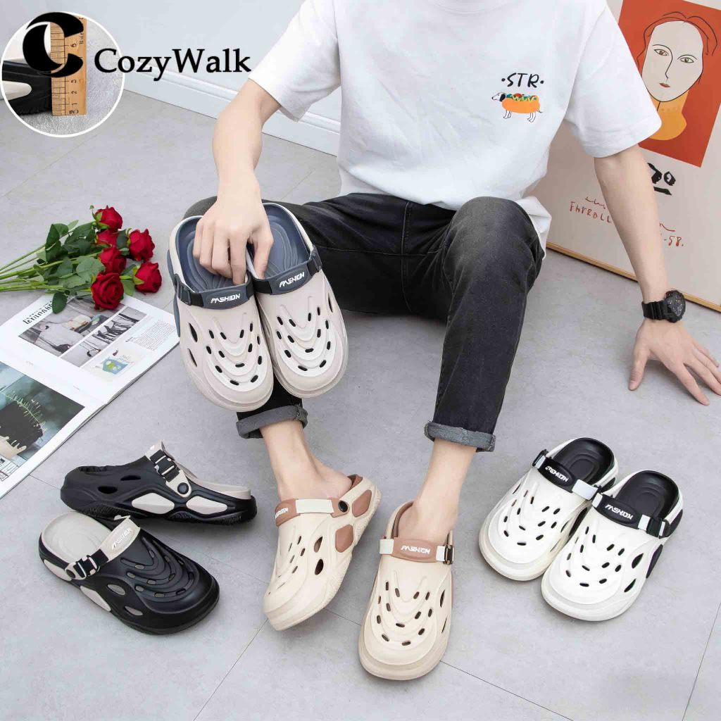 CozyWalk รองเท้าลำลองผู้ชาย แบบสวม กันน้ำ นุ่ม เบา พื้นกันลื่น มีสายรัดหลัง ใส่ได้2แบบ ไซซ์ 40-45 พร้อมส่งในไทย