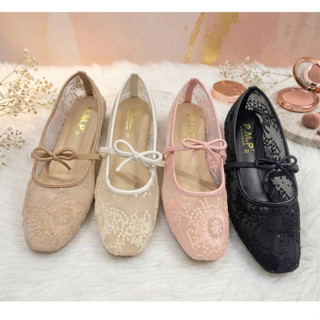 P.M.P รองเท้าคัทชู ผ้าลูกไม้ปักเลื่อมซีทรู แมรี่เจน maryjane…