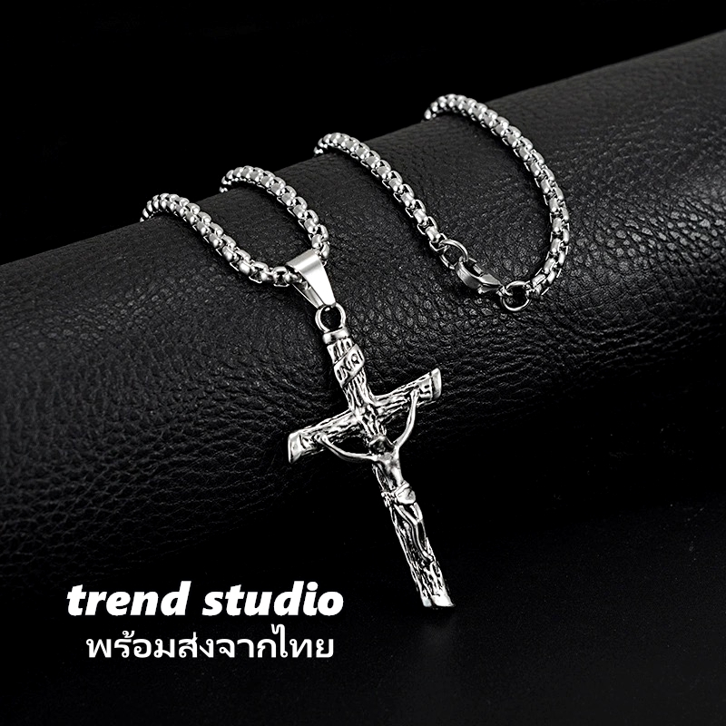 สร้อยคอไม้กางเขนย้อนยุคคอลเลกชันสร้อยคอไม้กางเขนสไตล์ฮิปฮอปวัสดุเหล็กไทเทเนียมไม่จางหาย สินค้าแฟชั่น
