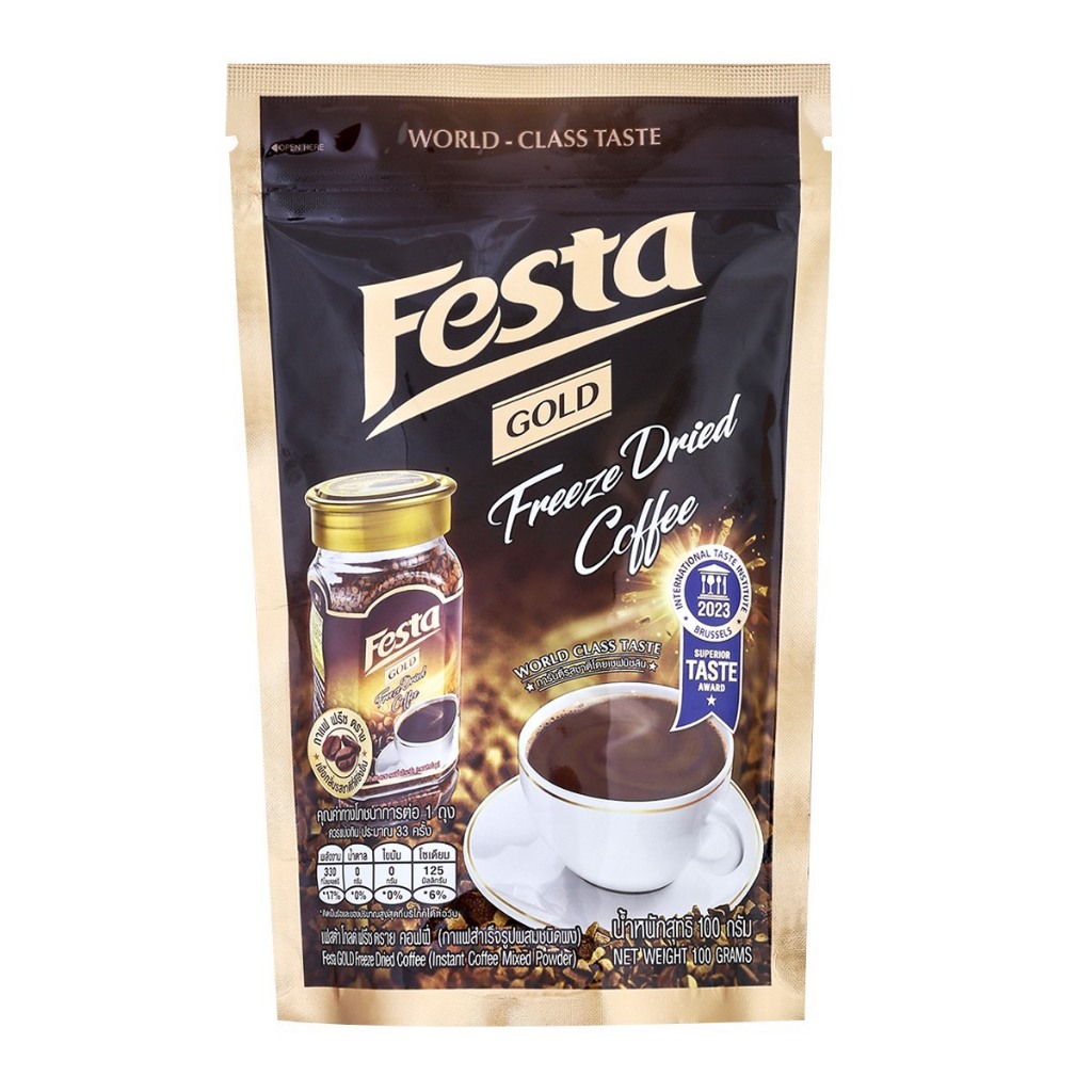 Festa Gold Freeze Dried Coffee 100g.(แบบซอง)กาแฟสำเร็จรูป เฟสต้าโกลด์ฟรีซดราย