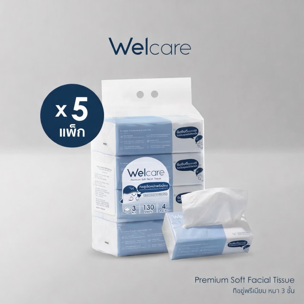 Ⓜ️พร้อมส่ง🅾️ ใหม่ 2026 Welcare Premium Soft Facial Tissue ทิชชู่เช็ดหน้าพรีเมียม 1,560 แผ่น/หิ้ว หนา นุ่ม เกรดพรีเมียม