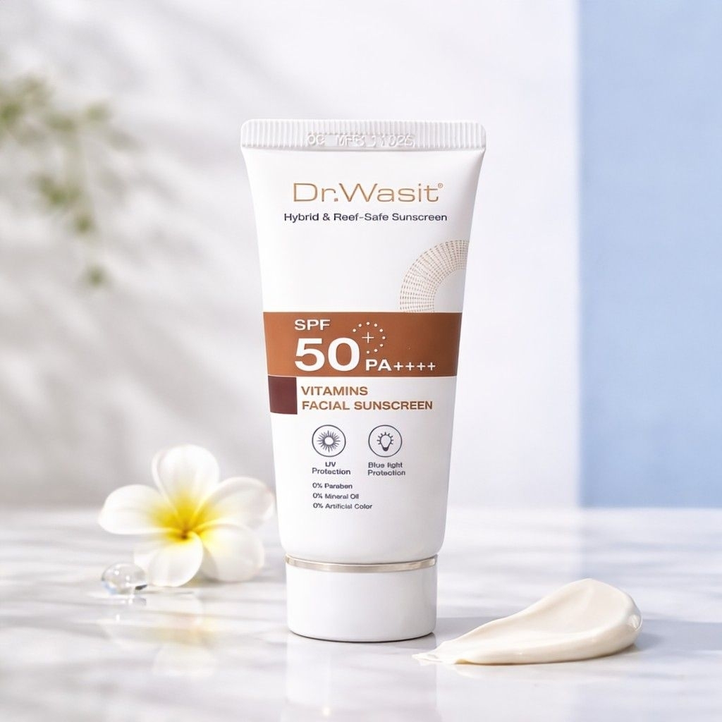 Dr.Wasit SUNSCREEN​ SPF50+ PA++++ กันแดดสำหรับ​ผิวหน้า​ เนื้อบางเบาผิวโกลว์​ฉ่ำน้ำ เกลี่ยง่าย ไม่เป็นคราบ ไม่มันเยิ้ม​vn