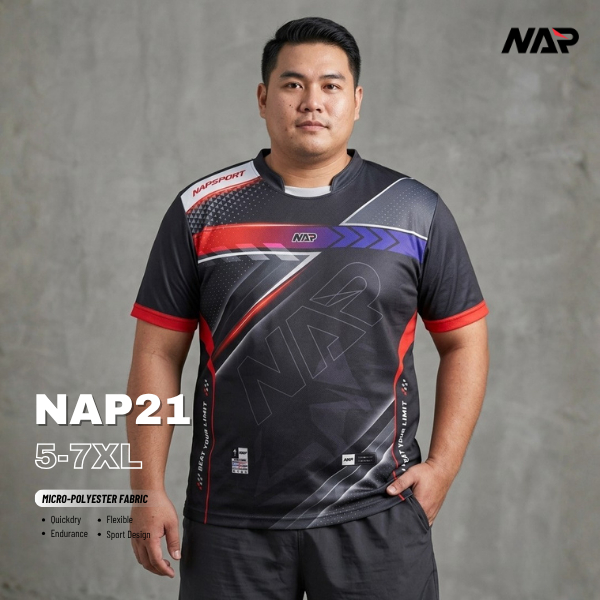 NAPSPORT เสื้อกีฬาแขนสั้นรุ่น NAP21 แขนสั้น ผ้าไมโคร ไซส์ใหญ่พิเศษ 5XL-7XL รอบอก 52-56นิ้ว