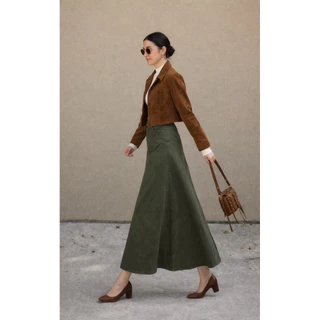 V012 กระโปรงยีนส์สีเขียวโอลีฟ เอวสูง ทรงสวยเก็บหุ่น ใส่ได้ทุกลุค Olive Green Denim Skirt