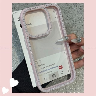ขอบประดับเพชรเต็มวง เคสโทรศัพท์ For iPhone 17 Pro Max สำหรับ iPhone 13 14 15 11 12 16promax Air, เคสใสกันกระแทก