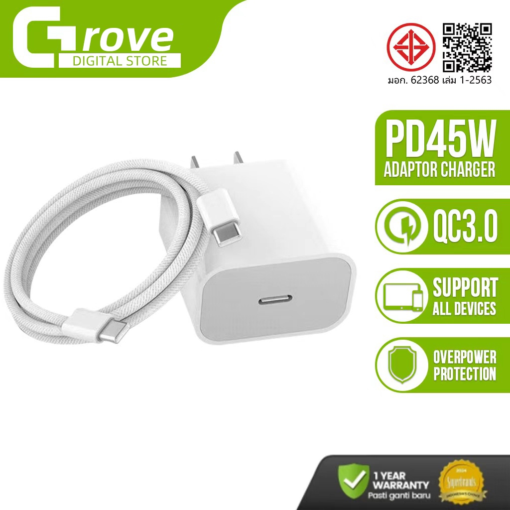 รับประกัน 1 ปี PD 45W type C to type C สายชาร์จเร็ว+แท่นชาร์จ เหมาะสําหรับ Pad, Air4 Air5 Mini6, iP15-16 Pro/Max