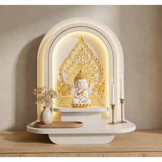หิ้งพระมินิมอล หิ้งพระโมเดิร์น พิมพ์ลายUV หิ้งพระพิฆเนศ พร้อมไฟ LED ตั้งได้ ติดผนังได้ MN20-UV