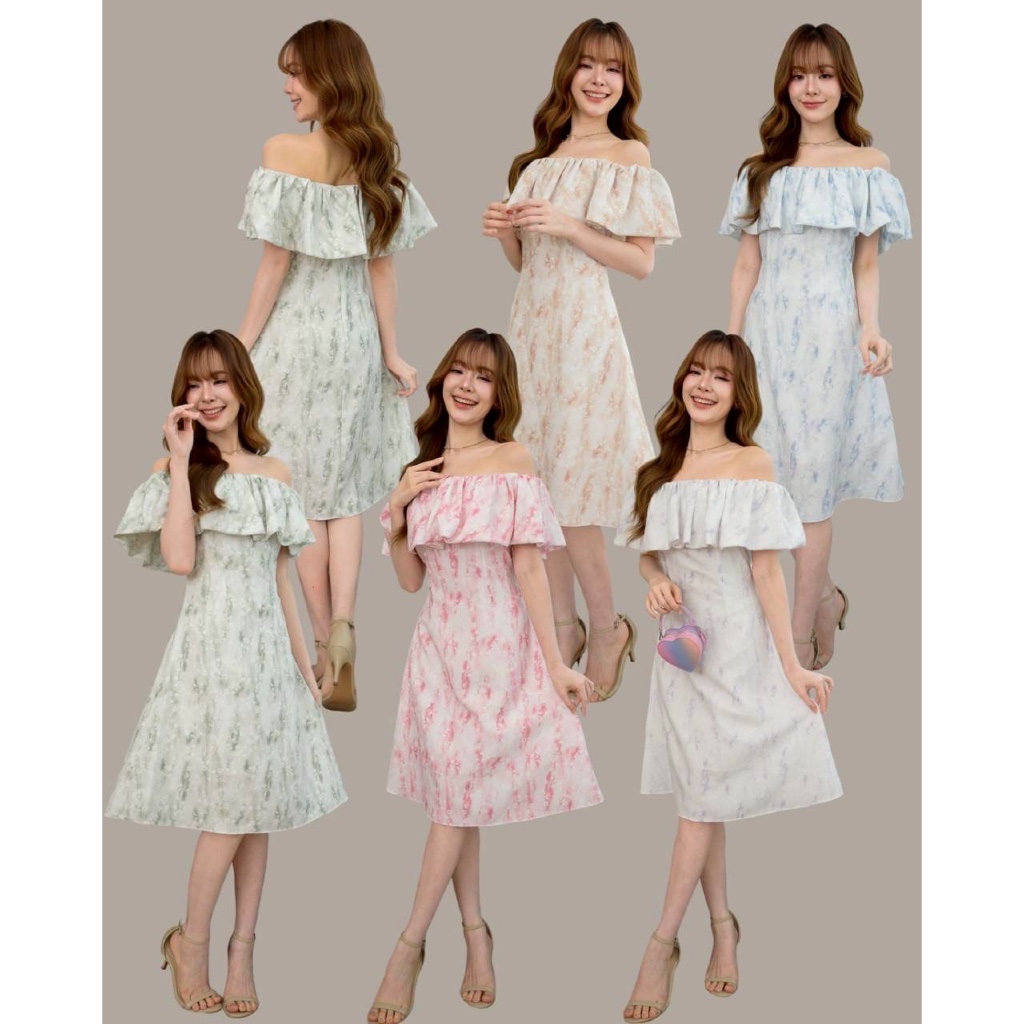 ชุดออกงาน ชุดเพื่อนเจ้าสาว koolykool เกาะอกปาดไหล่ระบายอ้อมแขนกระโปรงบานสั้น THM00