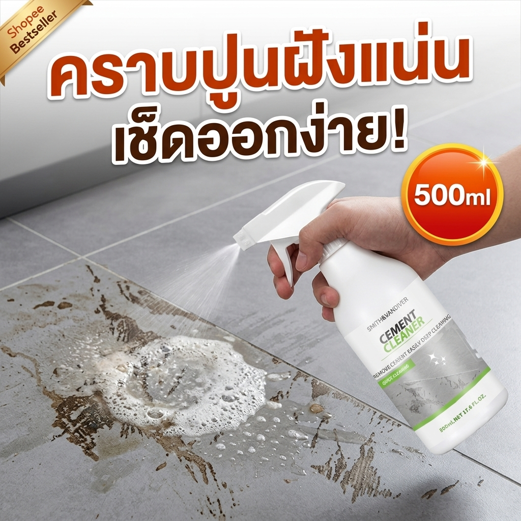 สลายเร็ว ประหยัดเวลาและแรง! น้ำยาล้างคราบปูน น้ำยาขจัดคราบปูน น้ำยาสลายคราบปูน โดยไม่ทำลายพื้นผิวกระเบื้อง 500มล