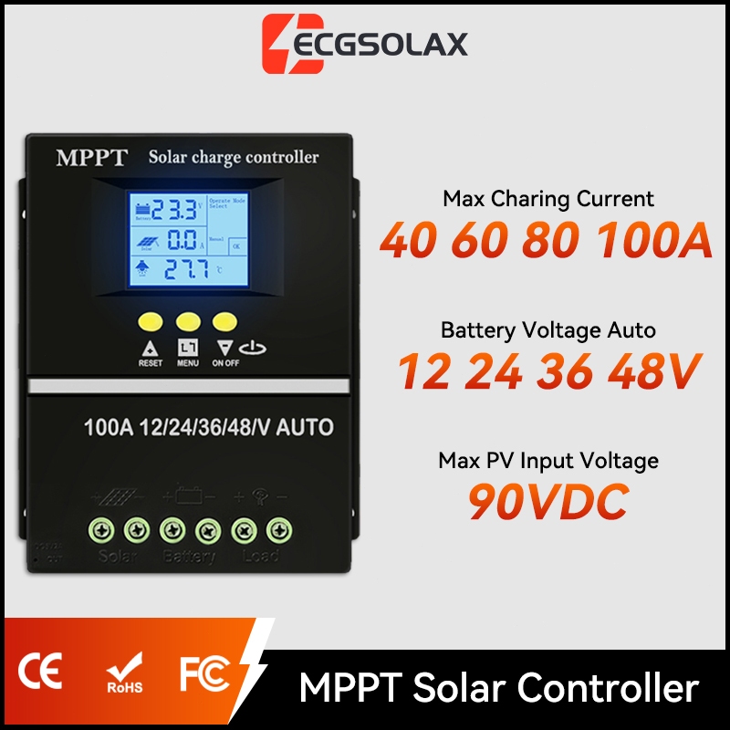 ECGSOLAX โซล่าร์ชาร์จเจอร์ 80A/100A คอนโทรลเลอร์ จอLCD Dual USB สามารถรองรับแผงโซล่าเซลล์ได้สูงสุดถึง 48V