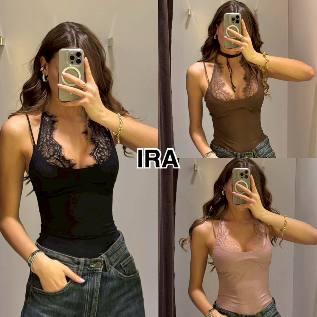 BY IRA (2026-111) Moally Top ชุดจั๊มสูทเย็บลูกไม้ดีไซน์เชือกแขวนสำหรับผู้หญิง พร้อมสวมใส่ง่ายในฤดูใบไม้ผลิ