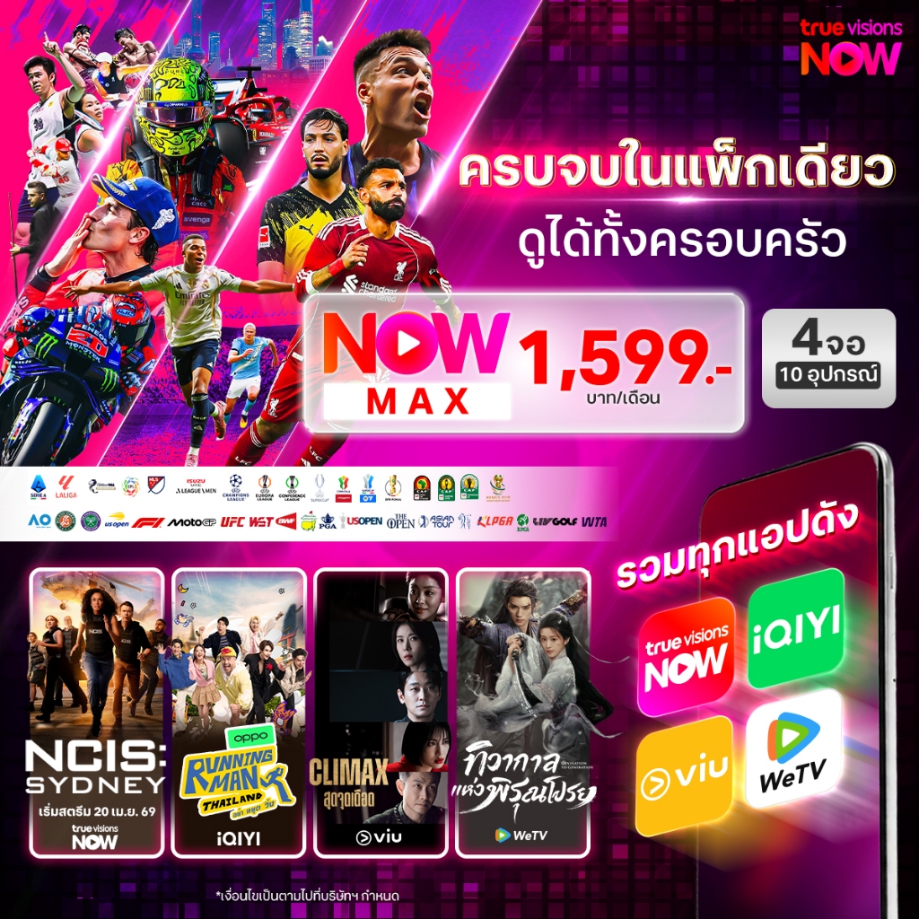 [E-Voucher] NOW MAX  แพ็กพรีเมียม รวมกีฬาและแอปฮิต iQiyi, WeTV, Viu คุ้ม ครบ จบ