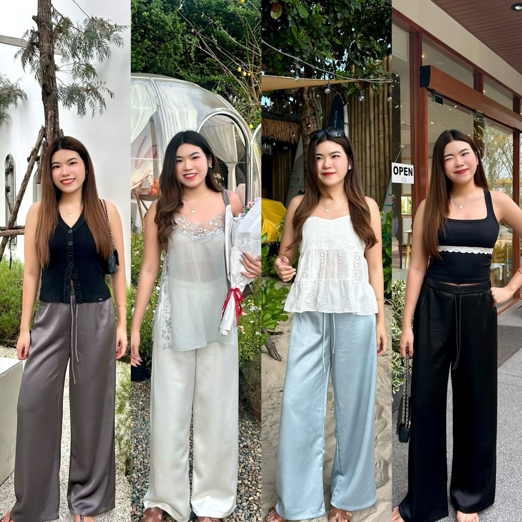 Charrr.bkk - Kelly Satin pants กางเกงขายาวผ้าซาตินทรงขากระบอก