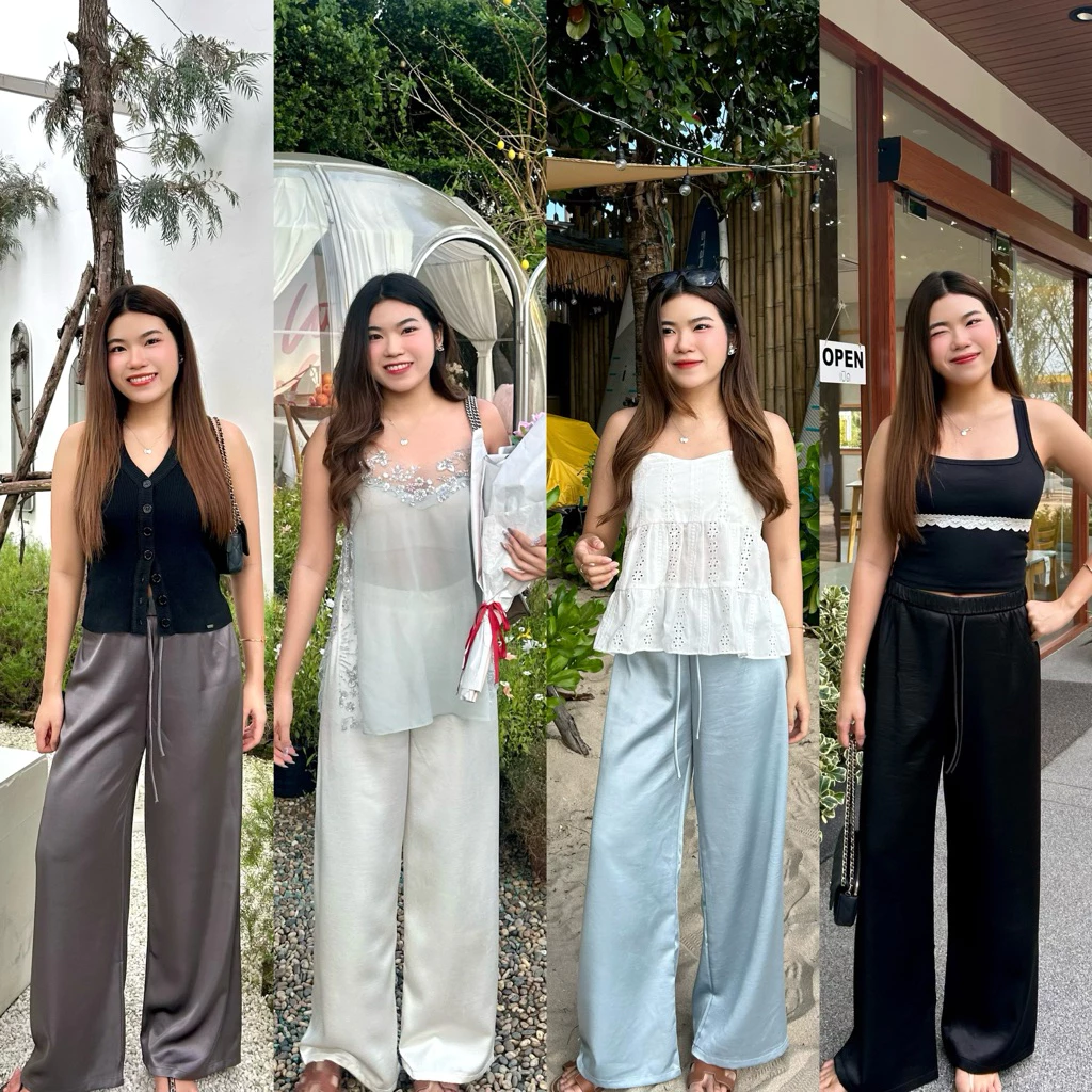 Charrr.bkk - Kelly Satin pants กางเกงขายาวผ้าซาตินทรงขากระบอก