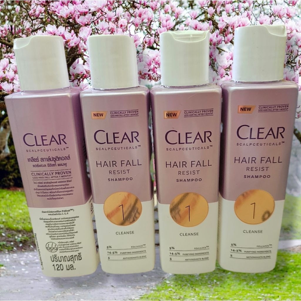 4 ขวด สุดคุ้ม แชมพู เคลียร์ รีซีสท์ ลดผมร่วง ขาดแห้งเสียแตกผลาย Clear scalpceuticals shampoo 120ml cleanse