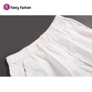 Fancy Fashion กางเกงขาสั้นผู้ชายฤดูร้อน มีกระเป๋าหลังและเอวยางยืด ผลิตจากผ้าฝ้าย สวมใส่สบาย