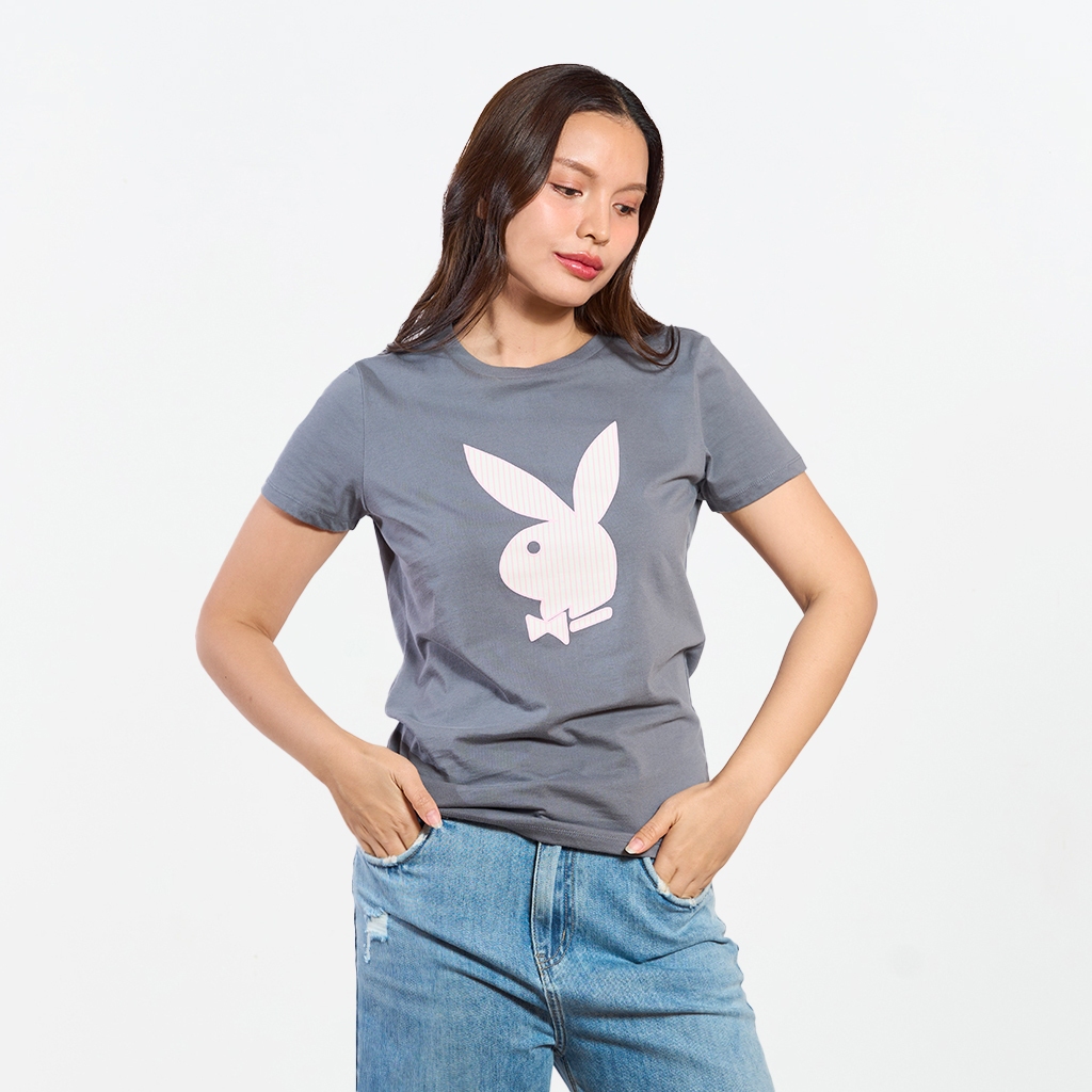 PLAYBOY   เสื้อผ้าผู้หญิง/เสื้อ/เสื้อยืดสีเทา รุ่น P1WT265TB011GY