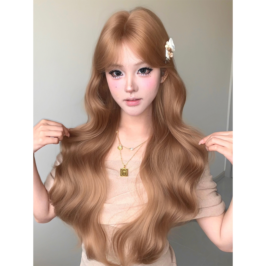 GDS Wigs วิกผมกึ่งทอมือลอนสีชานม ไม่มีหน้าม้า (ยาว 65 cm) *รุ่นที่ 5 นวัตกรรมใหม่ล่าสุด*