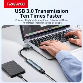 TRANYOO HB11-AC ฮับขยาย 4-in-1 โลหะ มีพอร์ต Type-C + USB 3.0 + USB 2.0 × 2 เหมาะสำหรับคอมพิวเตอร์และแล็ปท็อป