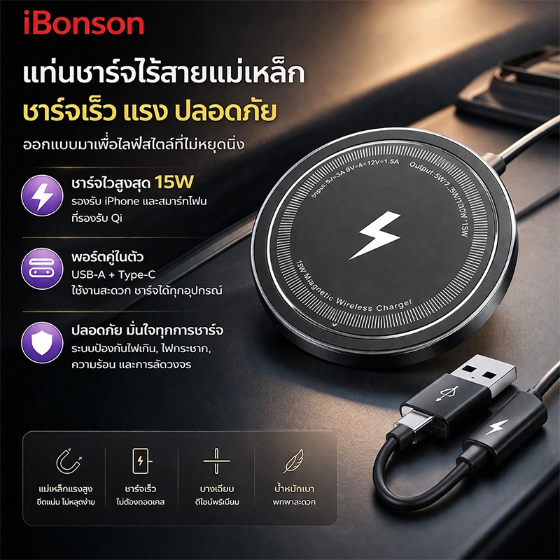 รับประกัน 5 ปี💡 ที่ชาร์จไร้สาย สามารถชาร์จโทรศัพท์มือถือ/หูฟัง/นาฬิกาได้พร้อมกัน Wireless Charger