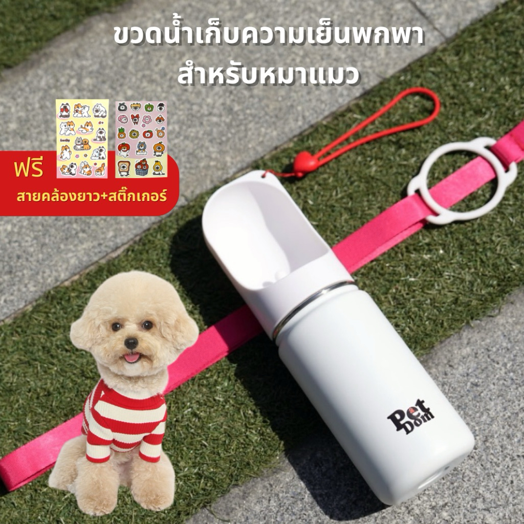 ขวดน้ำสุนัขพกพา กระติกน้ำเก็บความเย็น สำหรับหมาแมว พร้อมสายคล้อง