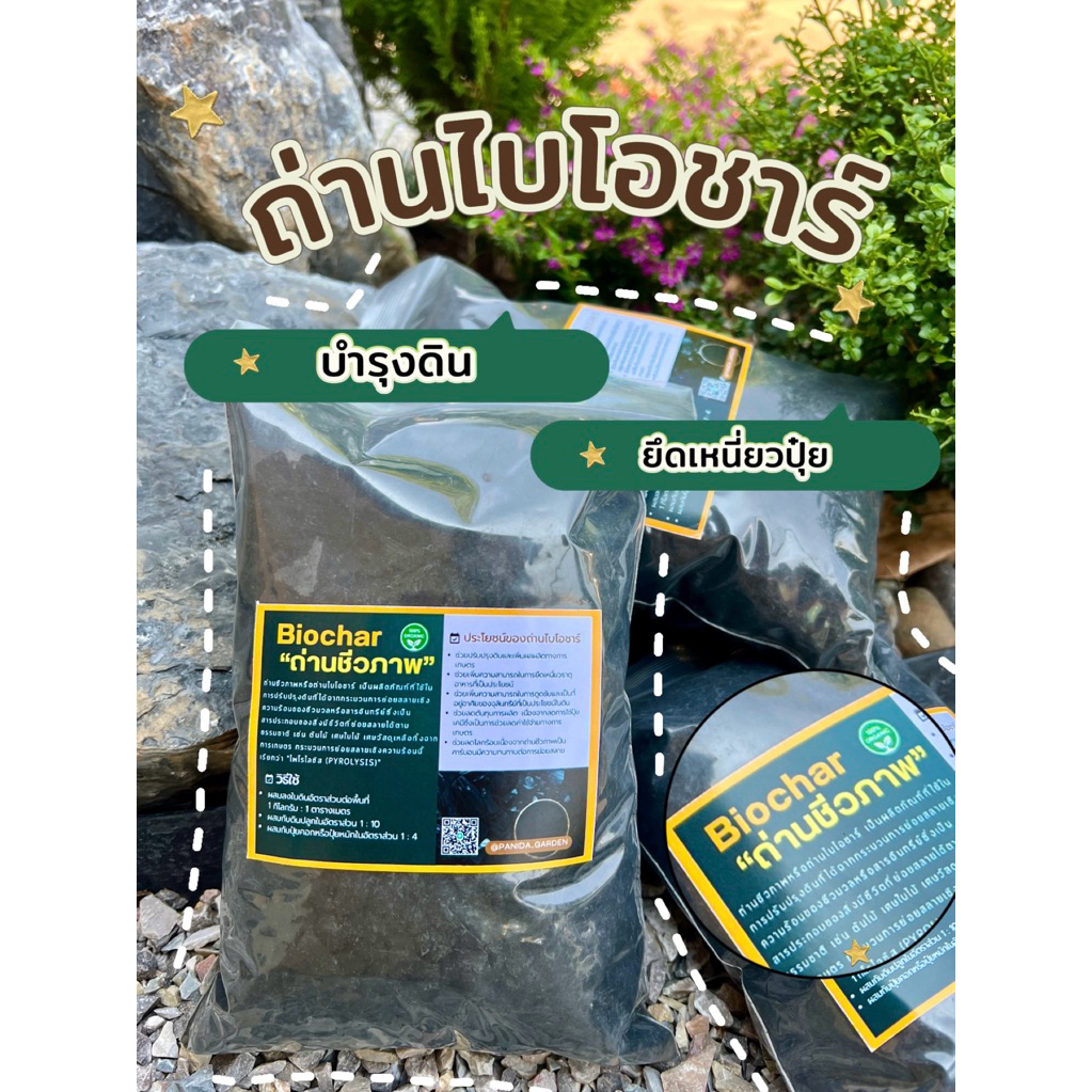 ถ่านไบโอชาร์ Biochar ถ่านชีวภาพผลิตจากไม้ไผ่ วัสดุเหลือใช้ทางเกษตร ช่วยปรับปรุงดิน บดละเอียด ใช้ผสมดินปลูก รองก้นหลุม
