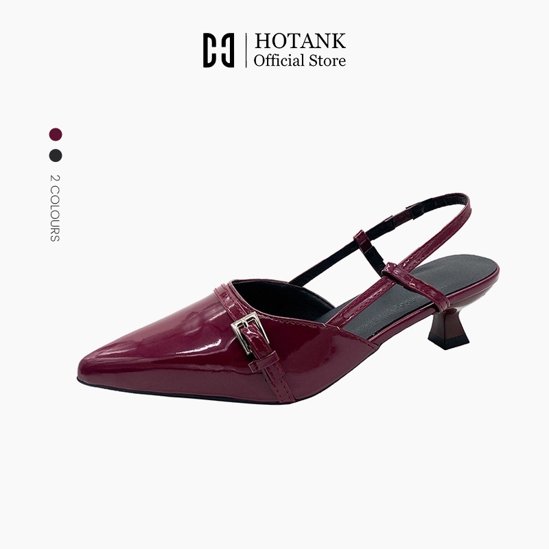 HOTANK รองเท้าส้นสูง ปิดนิ้วเท้า หัวแหลม สีแดง สีดํา สไตล์ฝรั่งเศส สําหรับผู้หญิง(ขนาด:36-40)